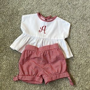 Kellys Kids embroidered “A” top and short set 18 months red and white